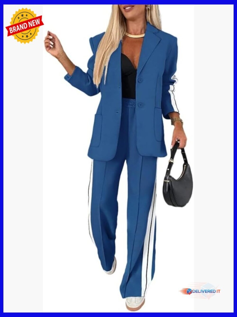 Striped Side Button Blazer and Pants Set Business Casual Pant Suit